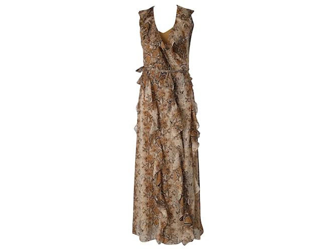 Diane Von Furstenberg Lacey Python-print Wrap Dress in Brown Silk  ref.795965