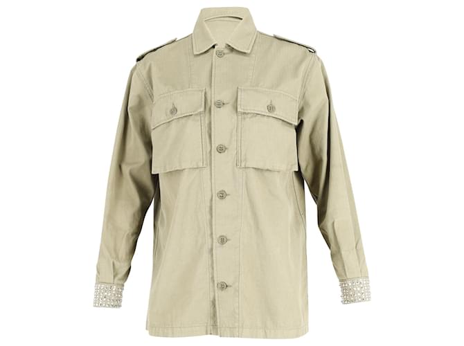 Saint Laurent Embellished Cuff Military Jacket in Light Khaki Cotton  Green  ref.795975