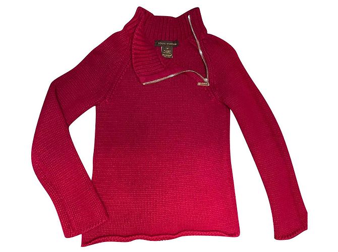 Louis Vuitton Roter Rollkragenpullover aus Kaschmir und Wolle mit Reißverschluss