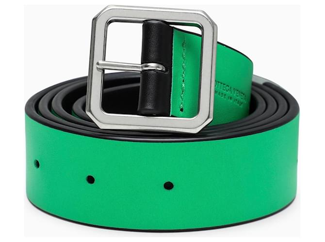 Cinturón reversible de Bottega Veneta en cuero negro y verde Plata  ref.796025