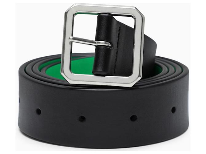 Cinturón reversible de Bottega Veneta en cuero negro y verde Plata Hardware de plata  ref.796026