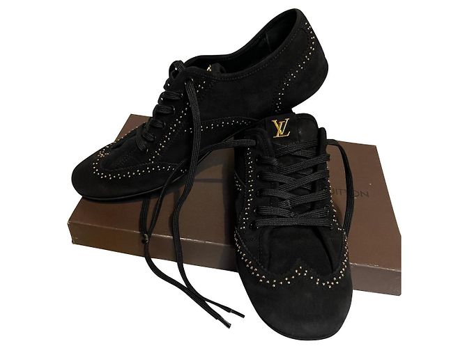 Baskets Louis Vuitton Lyrics en daim noir et détails dorés Bijouterie dorée