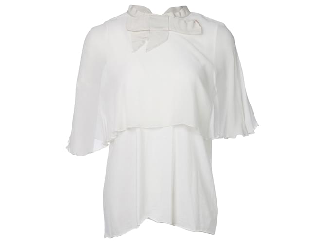 Lanvin blusa con lazo en capas forradas Blanco Algodón  ref.796400