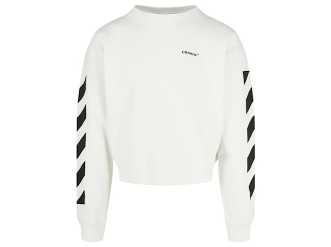 Off White Rundhals-Sweatshirt mit cremefarbenem Logo Weiß Baumwolle  ref.796606