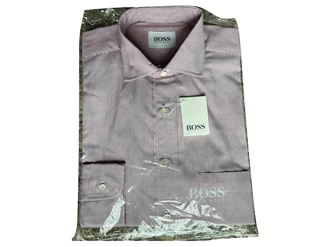camicia classica di Hugo Boss Bianco Bordò Cotone  ref.796770