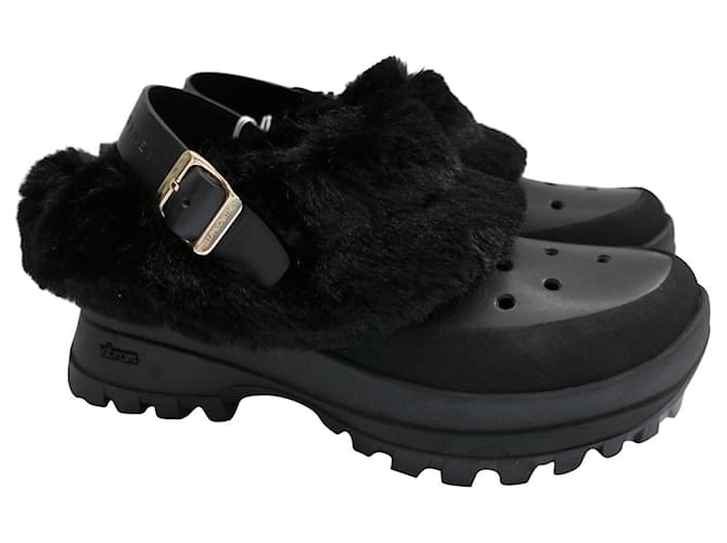 Stella Mc Cartney Stella McCartney Trace faux fur, vegetarian leather and rubber clogs Black Synthetic  ref.796861