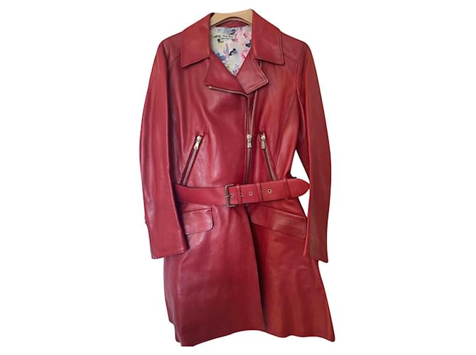 Miu Miu leather biker-peplum jacket BRAND NEW Dark red  ref.796872