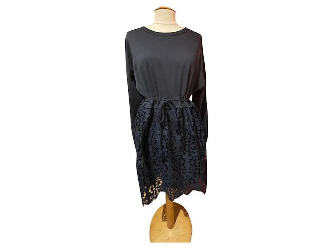 See by Chloé Abito Blu Navy in Cotone e Pizzo 38