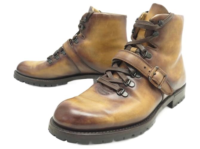 BERLUTI BRUNICO SHOES 3131 8 42 BROWN LEATHER BOOTS HIKING BOOTS  ref.797164