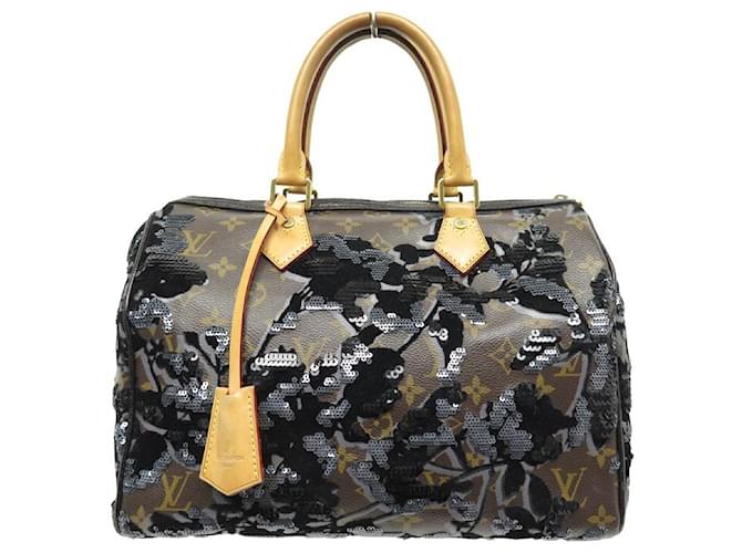 Louis Vuitton Speedy Handbag 30 JET FLOWER MONOGRAM M40436 SEQUIN HANDBAG  Brown Cloth ref.797278 - Joli Closet