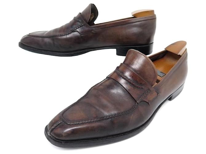 BERLUTI SHOES ANDY DEMESURE LOAFERS 9 43 PATINA BROWN LEATHER