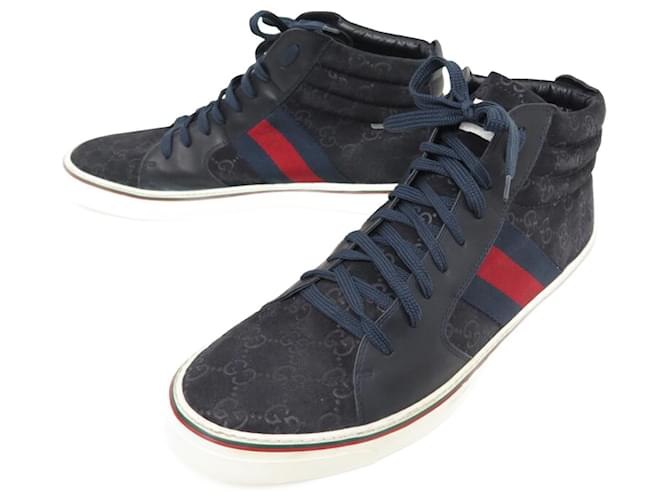 gucci shoes 147522 HIGH SNEAKERS 44.5 IT 45.5 FR IN CANVAS AND BLUE LEATHER Navy blue  ref.797285