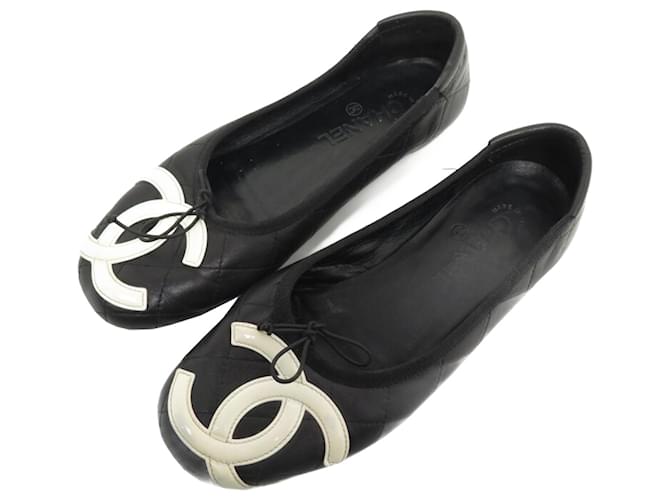 CHANEL SHOES BALLERINAS CAMBON G24712 38 LOGO CC BLACK QUILTED LEATHER  ref.797286