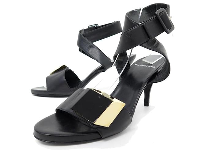 PIERRE HARDY SHOES PERSPECTIVE CUBE SANDALS 38.5 BLACK LEATHER SHOES  ref.797295