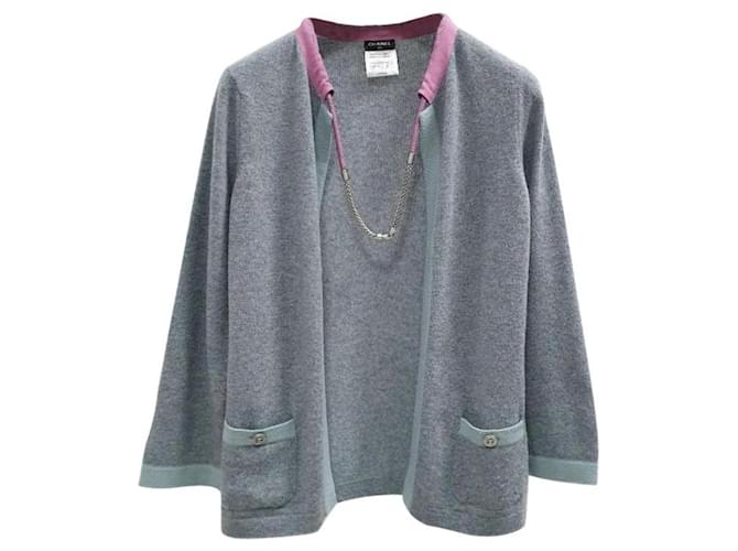 CHANEL Pull Cachemire Gris Rose  ref.797659