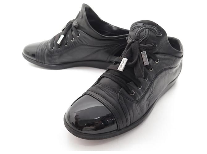 CHANEL SHOES SNEAKERS LOGO CC G25813 39.5 BLACK LEATHER SNEAKERS  ref.798037