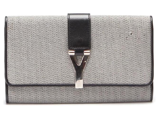 Yves Saint Laurent Chyc Clutch Bag 265701 Silvery Leather Cotton  ref.798185