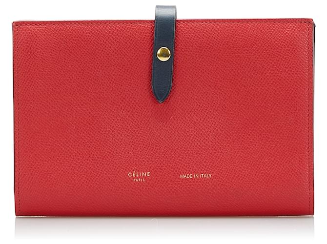 Céline Celine Red Bicolor Multifunktions-Brieftasche Rot Leder Kalbähnliches Kalb  ref.798346