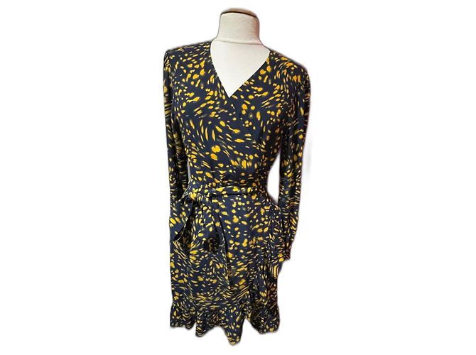 Vestido envelope Maje azul marinho e laranja de viscose Multicor