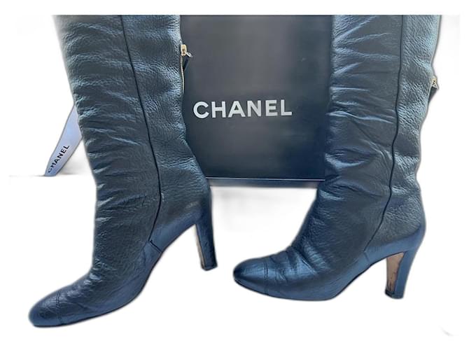 Cambon Chanel Thigh high boots Black Leather ref.797530 - Joli Closet