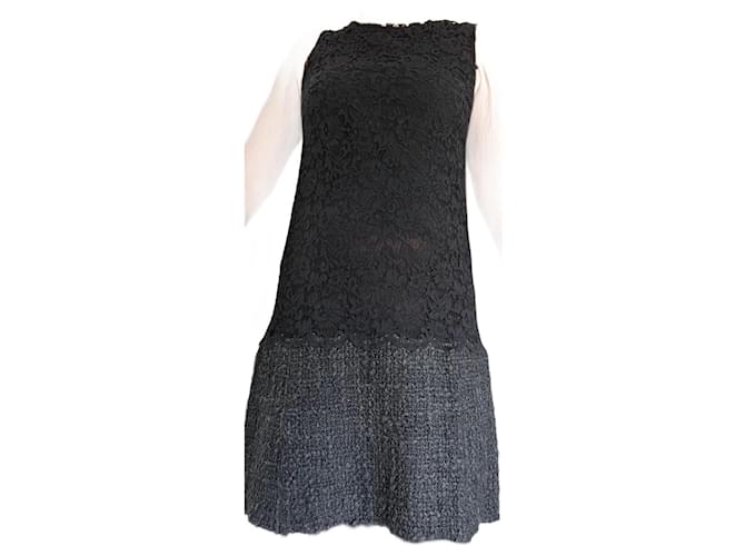 Dolce & Gabbana vestido de lã e renda Preto Tweed Tule  ref.797536