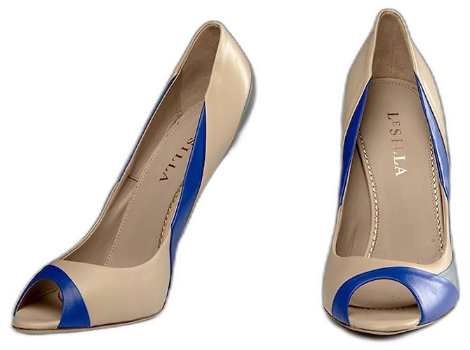 Le Silla Peep Toe Pumps Blau Grau Creme Leder