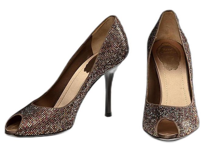 Rene Caovilla Silberne Leder Pumps mit offener Spitze Metallisch