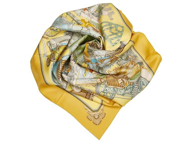 Hermès Hermes Yellow Automobile Silk Scarf Cloth  ref.799402