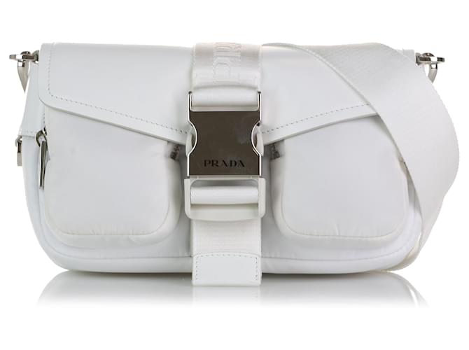 Prada Ladies Black Leather And Re-nylon Cross-body Bag