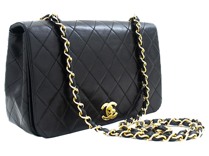 CHANEL Full Flap Chain Shoulder Bag Black Quilted Lambskin Purse Leather  ref.799513