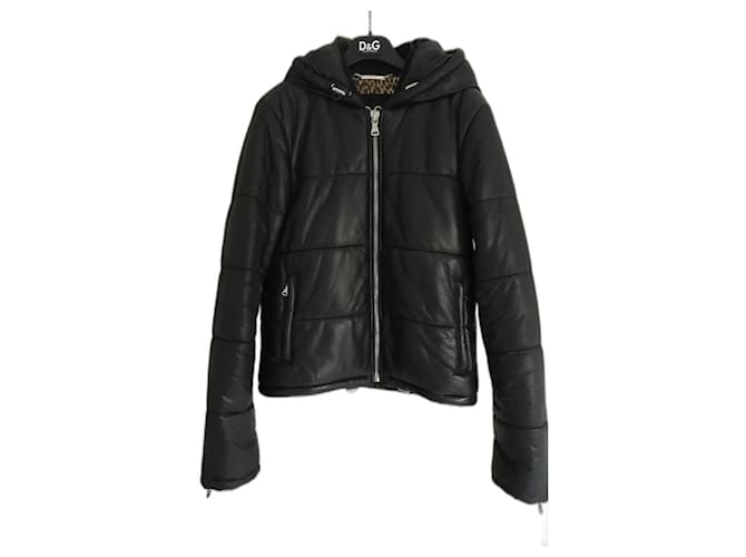 Dolce & Gabbana chaqueta de plumón D&G Negro Cuero Poliéster  ref.799625