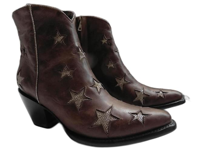 Mexicana Low boots with stars Dark brown Leather  ref.799644