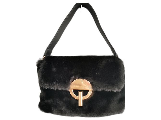 Borsa Moon Vanessa Bruno in ecopelliccia nera e pelle Nero Gold hardware