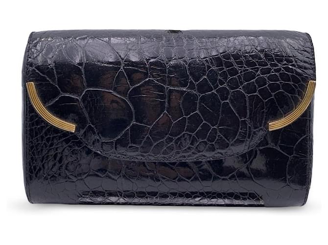 Gucci Giorgio Vintage Black Leather Clutch Bag Handbag Brown  ref.799772