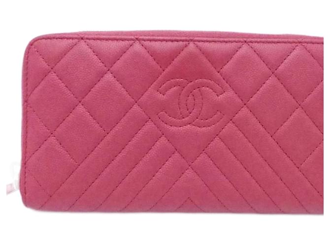 Chanel Reißverschluss um Brieftasche Pink Leder  ref.799924