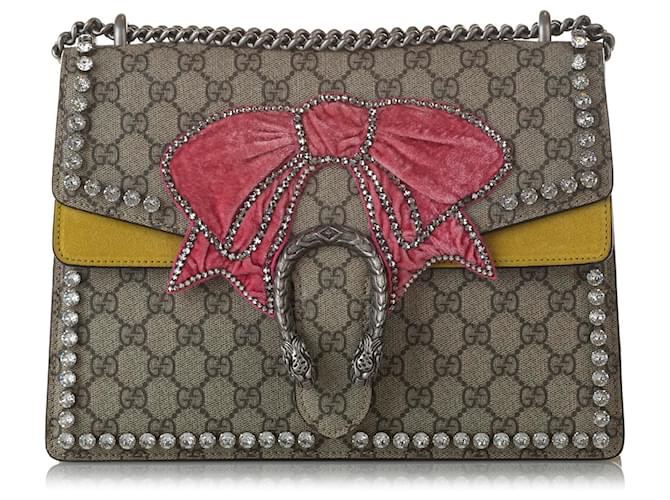 Gucci Dionysus Chain Wallet GG Supreme Beige/Red in Coated Canvas