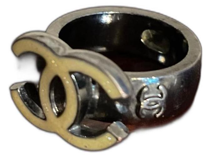 Chanel Ring CC Logo Beige Metall