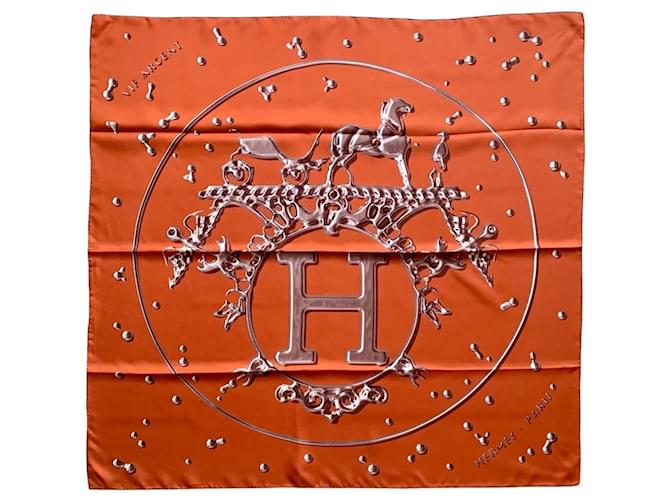 Hermès Vif Argent Square by Dimitri Rybaltchenko Orange Silk  ref.800451