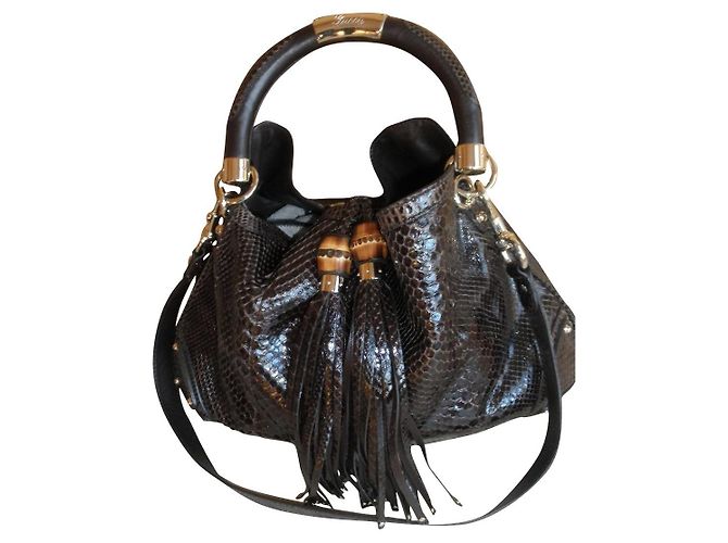 Bolsa Gucci Indy Python Marrom Couro Exótico