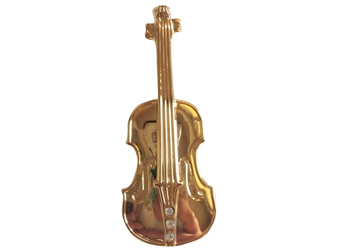 Autre Marque Alfinete violino dourado com strass como novo Gold hardware Metal  ref.800837