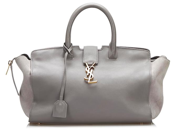 Saint Laurent Monogram Cabas Downtown Leather with Suede Baby Gray 23496791