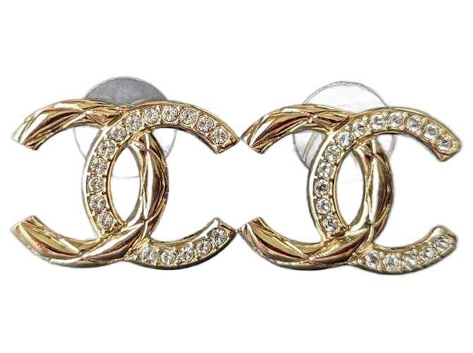 Chanel CC B21V GHW Boucles d'oreilles grand logo en cristal avec reçu de boîte Métal Doré  ref.800975