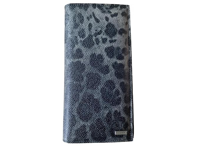 Dolce & Gabbana Carteira de couro granulado com estampa de leopardo Preto Cinza antracite  ref.800982