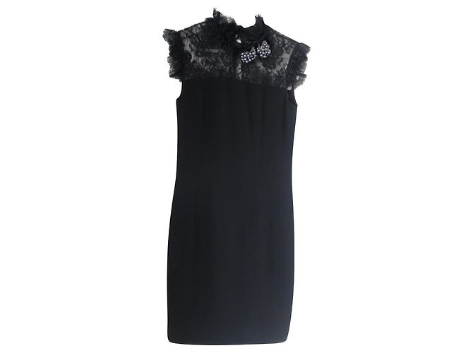 Dolce & Gabbana Schwarzes Viskose Kleid mit Perlenknoten