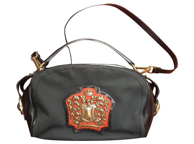 Shopping Monogramme Bolsa Yves Saint Laurent de couro e tecido preta Preto