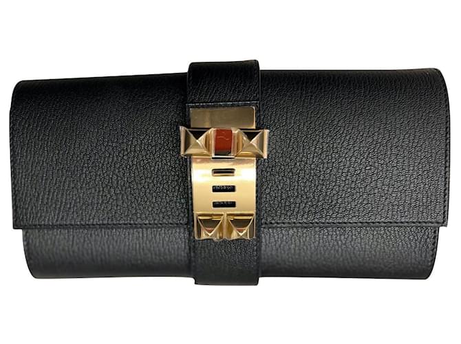 Médor Hermès Hermes Medor clutch Black Leather  ref.801013