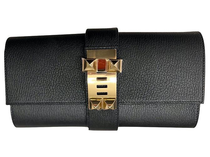 Hermès Médor Clutch schwarz Leder