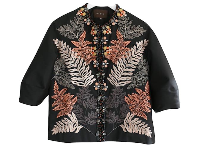 Biyan Katrina embellished & embroidered taffeta jacket Black Satin  ref.801381