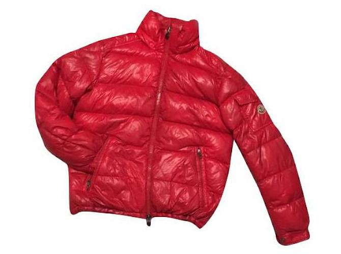 Moncler Coats, Outerwear Red Dark red Nylon  ref.801663