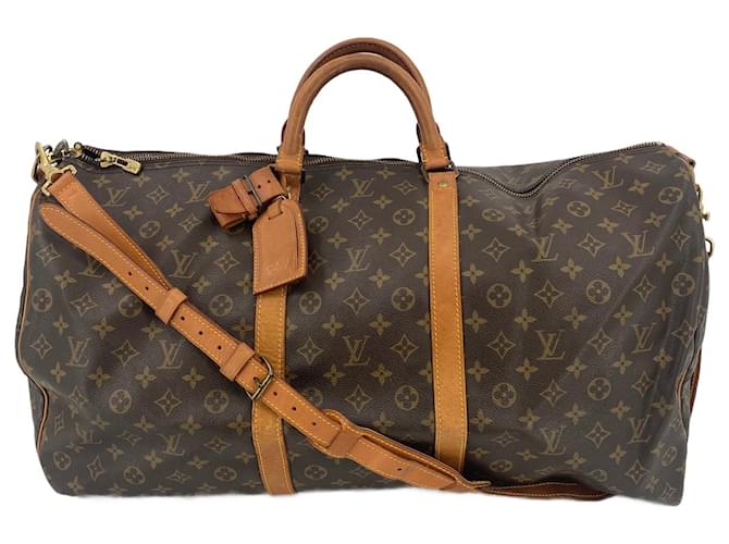 Brown Coated Canvas Louis Vuitton Keepall Bandouliere 60 Cloth  ref.801676